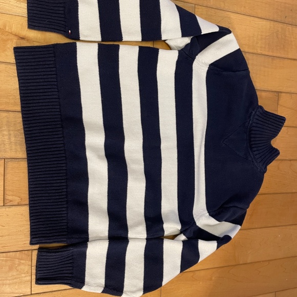 Tommy Hilfiger crested 100% Cotton 1/4 Zip Boys Sweater med (8-10) white navy - Picture 2 of 2